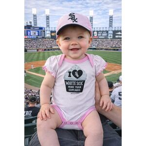 MLB Chicago White Sox Baby Girl Bodysuit Pink Hearts Cupcake 3-6 Months Cotton